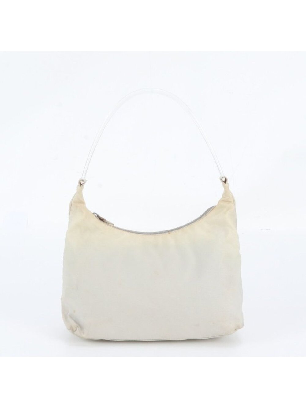 Prada White Tag Tessuto Nylon Triangle Logo Shoulder Bag Clear Handle